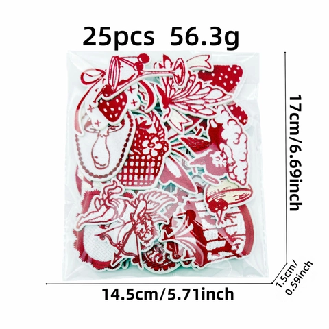 Vintage Rot Weiß Stickerei Aufnäher Herz Cupido Erdbeere Pilz Aufbügeln Für Kleidung DIY Deko Valentinstag Geschenk