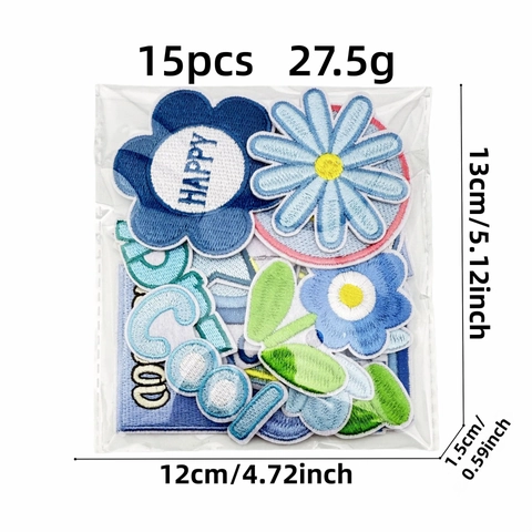 Toppe Ricamate Floreali Blu per Abbigliamento Fai da Te Stirare Girasole Margherita Cuore Lettera Toppe per Cucito Riparazione