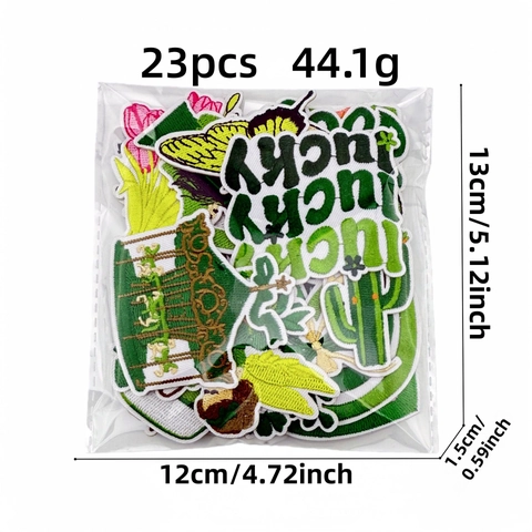 Forest Fresh Green Embroidery Cloth Patches Iron On Appliques For Clothes Bag DIY Decoration Cartoon Flower Plant Patches