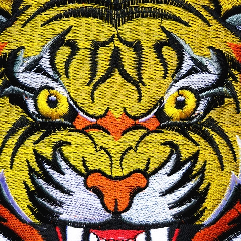 Large Tiger Head Embroidery Patch Rayon Embroidered Animal Applique For Jacket Back Iron On Sew On DIY Clothing Decoration