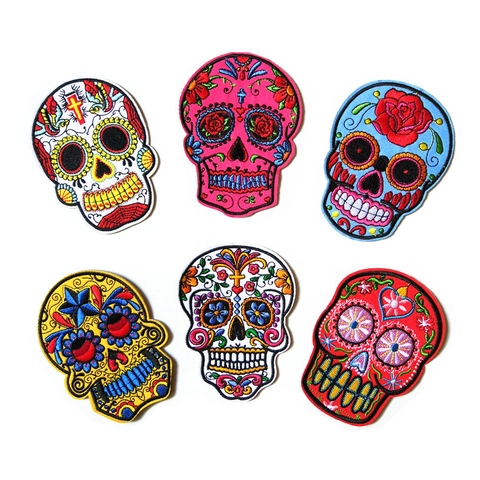 Mexican Sugar Skull Embroidery Patch Colorful Floral Day Of The Dead Calavera Applique For Clothing Backpack DIY Decoration Iron On Sew On