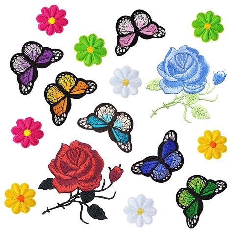 Vlinder Bloem Roos Geborduurde Patches Voor Kleding DIY Applicatie Patch Voor Hoed Jas Jeans Tas Decoratie Geborduurde Patch