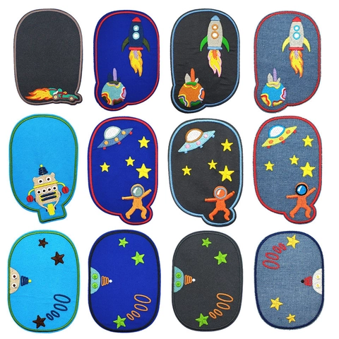 Set di Toppe Ricamate Cartoon Spazio Astronauta Razzo Termoadesive Applicazioni per Vestiti Jeans Zaino DIY Riparazione Decorativo