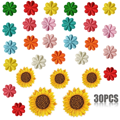 Sunflower Daisy Embroidery Patches Iron On Floral Appliques For Clothing Jackets Backpacks DIY Decoration With Sewing Kit