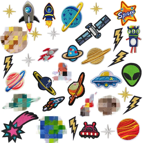 Astronaute Spatial Fusée Planète UFO Alien Broderie Écussons Thermocollants Avec Kit De Couture Pour Décoration De Vêtements DIY