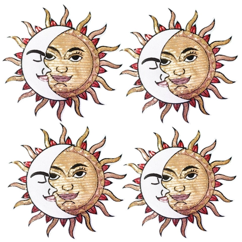 Großer Pailletten Stickaufnäher Sonne Und Mond Himmlische Astrologie Zum Aufbügeln Applikation Für Kleidung DIY Zubehör