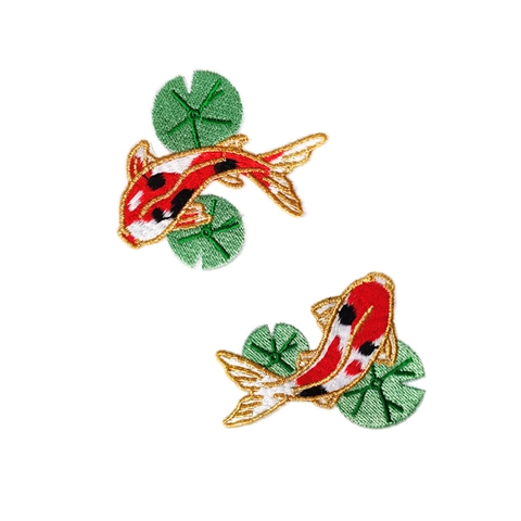 Toppa Ricamata Carpa Koi Stile Cinese Tradizionale Foglia di Loto Filo d'Oro da Stirare o Cucire Decorazione Abbigliamento