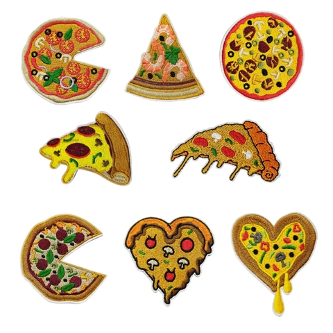 Pizza Stickerei Aufbügler Cartoon Essen DIY Patch Für Kleidung Taschen Applikation Stickerei Abzeichen Nähen Zubehör