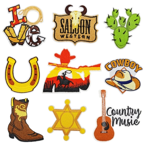 Western Cowboy Theme Embroidered Patches For Clothing Backpack Decoration DIY Iron On Sew On Applique Badge Patch Set