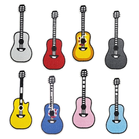 Embroidered Guitar Iron On Patches Musical Instrument Decorative Applique For Clothing DIY Sewing Repair Multi Color Set