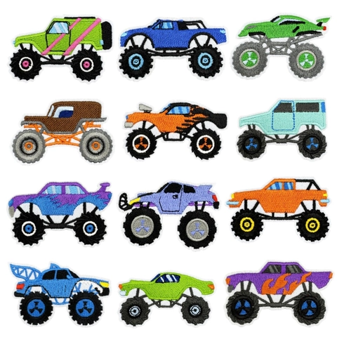 Monster Truck Κεντημένα Μπαλώματα Κινούμενα Σχέδια Όχημα Εκτός Δρόμου Σιδερότυπο Για Ρούχα Τσάντες Διακόσμηση DIY Δώρο Αγόρια