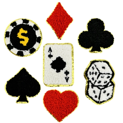 Casino Poker Theme Chenille Iron On Patches Ace Of Spades Hearts Diamonds Clubs Embroidery Sequin Patches For Clothes Bags DIY Decor