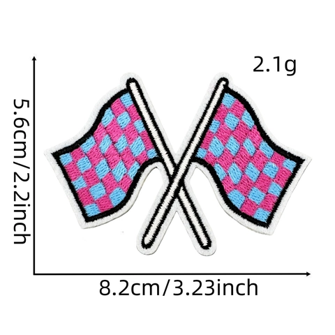 Checkered Racing Flag Embroidered Patch Iron On Applique For Clothing DIY Decoration Sporty Cross Flags Sewing Accessory