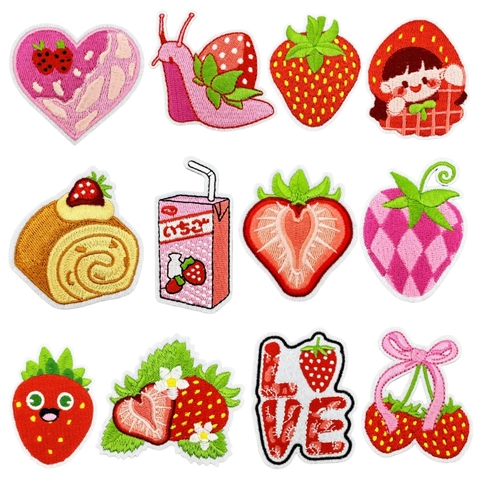Cartoon Strawberry Snail Embroidered Patches For Clothing DIY Iron On Applique Badge Decorative Sewing Accessories Kids Bags