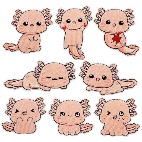 Süße Rosa Axolotl Bestickte Aufnäher Zum Aufbügeln Aufnähen Tier Applikation Für Kleidung Taschen DIY Deko Zubehör
