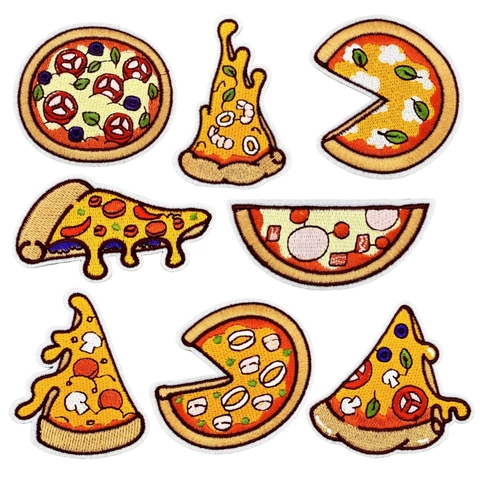 Toppe Ricamate Pizza Creativa Cibo Cartone Animato Applicazioni Ricamate Distintivi Termoadesivi Per Vestiti Cappelli Borse Decorazione DIY