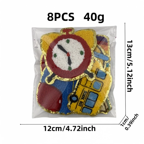 Chenille Schulthema Patches Goldene Pailletten Rand Bestickt Aufbügler Für Rucksack Kleidung Kinder DIY Schulbus