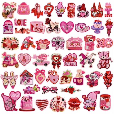 Valentine's Day Embroidery Patches Heart Gnome Lips Letter Iron On Applique For Clothing Backpack Luggage Hat DIY Decoration