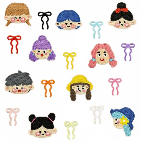 Cartoon Character Bow Embroidery Patches Polyester Fabric Appliques DIY Iron On Embroidered Stickers For Hat Clothing Decor