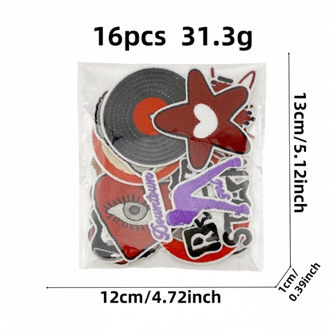 Cartoon Y2K Rock Style Embroidered Patches Heart Eye Guitar Record Star Pattern DIY Iron On Applique For Clothing Accessories
