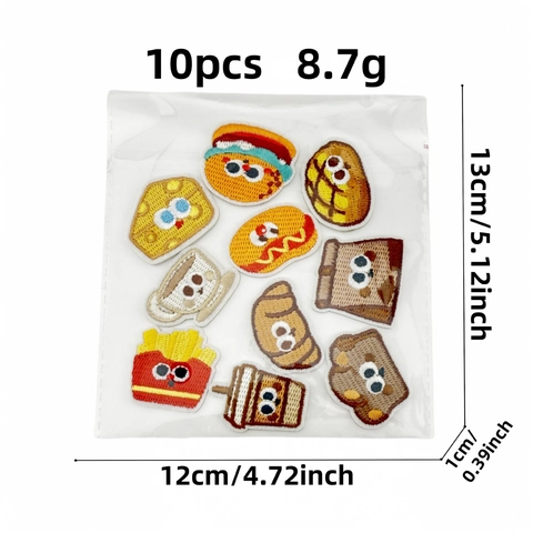 Cute Cartoon Food Embroidery Patch Iron On Patches Burger Fries Coffee Bread Applique For Clothing Bags DIY Decoration