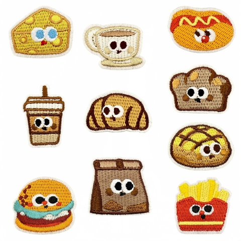 Cute Cartoon Food Embroidery Patch Iron On Patches Burger Fries Coffee Bread Applique For Clothing Bags DIY Decoration