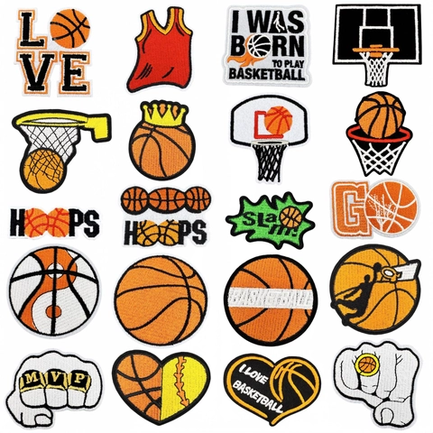 Toppe Ricamate Basket da Stirare o Cucire Stemmi Applicati a Tema Sportivo per Abbigliamento Borse DIY Decor Maglia Canestro MVP Modelli a Cuore