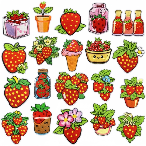Erdbeere Cartoon Stickerei Aufnäher Zum Aufbügeln Frucht Applikationen Für Kleidung Dekoration DIY Reparatur Verschiedene Stile
