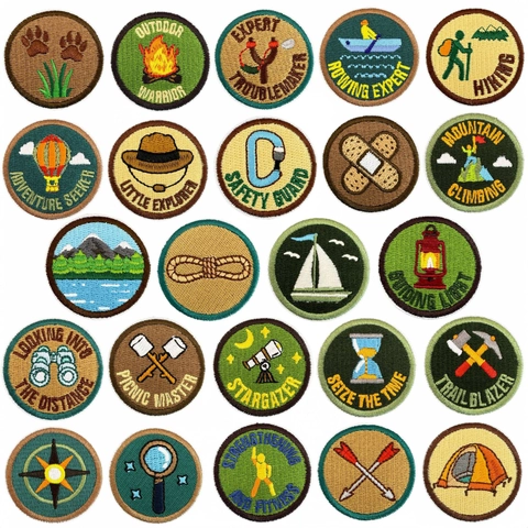 Runde Outdoor Abenteuer Stickerei Patches Für Kleidung Rucksack Zum Aufbügeln Aufnähen Dekorativ Wandern Camping Abzeichen