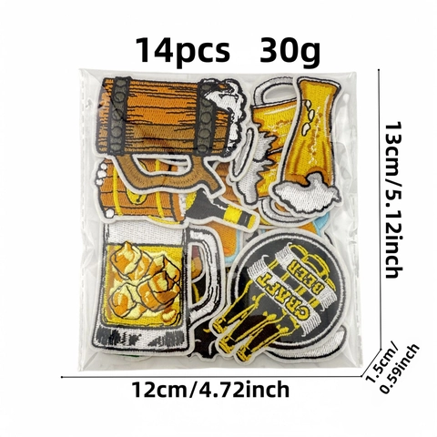 Parches Bordados de Tema de Cerveza Dibujos Animados de Poliéster Parches Termoadhesivos para Ropa Bolsos Accesorios DIY