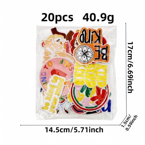 Écussons Brodés en Poliestere Thème Be Kind Thermocollants Coeur Coloré Nuage Slogan DIY Décoration de Vêtements Écusson Brodé