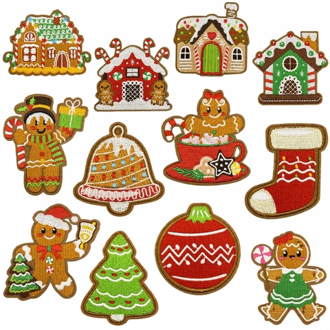 Christmas Embroidery Patches Gingerbread Man House Iron On Patches Sew On Appliques For Clothes Bags DIY Festive Decor