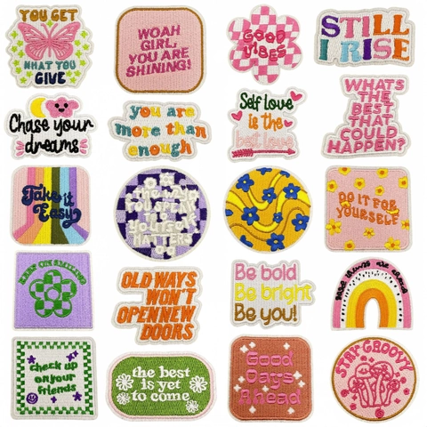 Motivationele Engelse Woord Borduurwerk Patches Kleurrijke Cartoon Opstrijkbare Applicaties Voor DIY Kleding Tassen Jassen