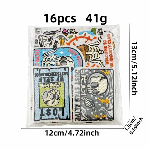 Cartoon Skelett Bestickt Aufnäher Punk Schädel Bügelbilder Für Kleidung DIY Dekoration Dunkler Humor Stil Stickerei Zubehör