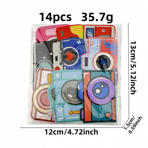 Retro Cartoon Camera Embroidered Patches Polyester Iron On Sew On Decorative Badges For Clothing Backpack DIY Accessories