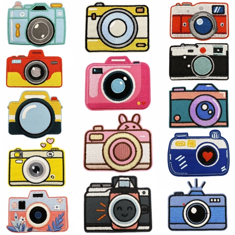 Retro Cartoon Camera Embroidered Patches Polyester Iron On Sew On Decorative Badges For Clothing Backpack DIY Accessories
