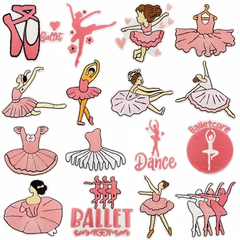 Cartoon Ballettmädchen Gesteppt Flicken Rosa Tanz Kunst Aufnäher Applikation Für DIY Kleidung Dekor Bügelbilder Sticker