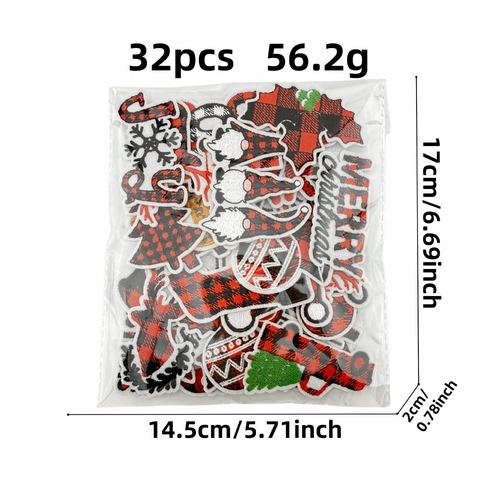 Christmas Embroidery Patches Buffalo Plaid Reindeer Santa Claus Iron On Applique Decorative DIY Patches For Clothing Bags