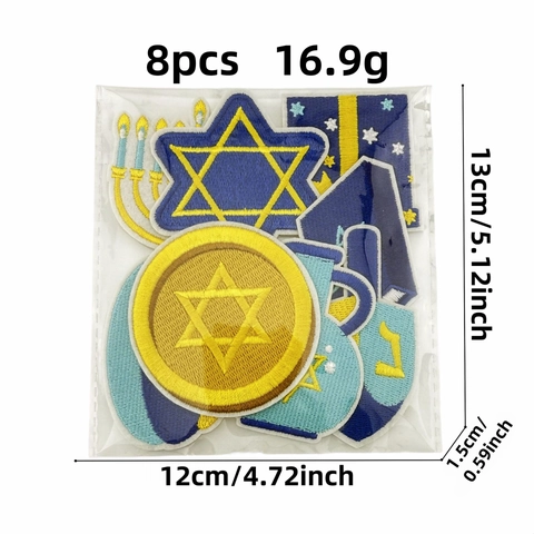 Parches Bordados Judíos de Janucá Poliéster Estrella de David Menorá Dreidel Decorativo Festivo Insignias para Planchar