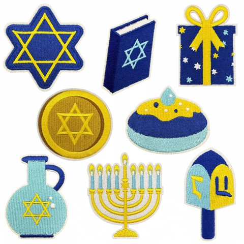 Parches Bordados Judíos de Janucá Poliéster Estrella de David Menorá Dreidel Decorativo Festivo Insignias para Planchar