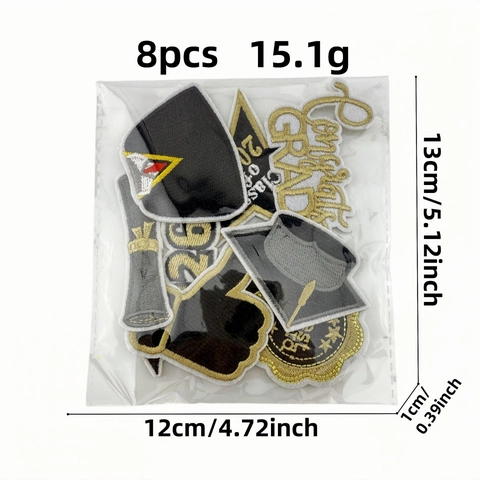 Class Of 2026 Graduation Iron On Patches Black Gold Embroidered Graduate Cap Award Star Badge For Clothes Bag Decor