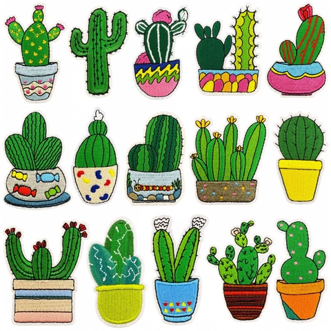 Cactus Potted Plant Embroidered Patches Cute Succulent Decoration For Clothing Bags Iron On Applique DIY Sew Patch Flower