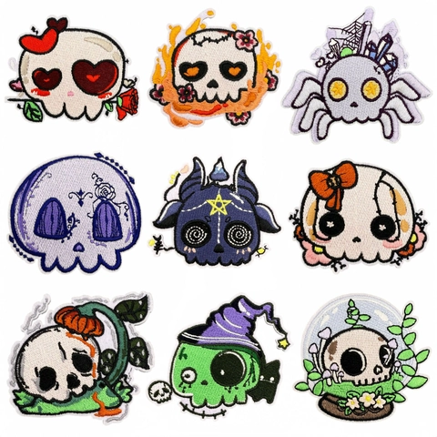 Halloween Totenkopf Bestickte Aufnäher Kreative Cartoon Stoff Abzeichen Für Kleidung Taschen DIY Dekorative Bügelzubehör