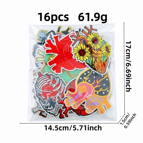 Toppe Ricamate Cuore Anatomico Toppe Termoadesive Creative Surrealiste a Forma di Fungo e Bulbo Oculare per Decorazione Abbigliamento DIY