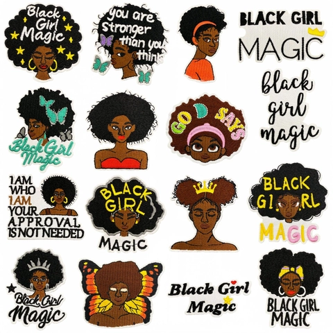 Black Girl Magic Écussons Brodés pour Vêtements Femme Afro Papillon Coeur Écussons Thermocollants Appliques Motivationnelles pour Décoration DIY