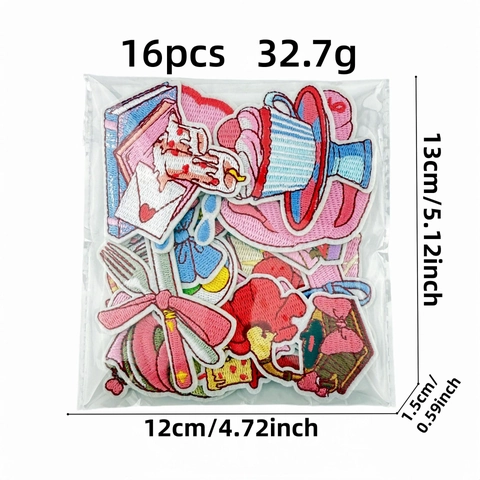 Cute Pink Cartoon Bear Embroidered Patches Iron On Appliques For Clothing DIY Decoration Kawaii Sweets Cupcake Fabric Stickers