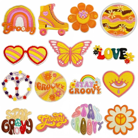 Bohemian Cartoon Embroidered Patches Polyester Flower Rainbow Butterfly Iron On Sew On Patches For Clothing DIY Decoration
