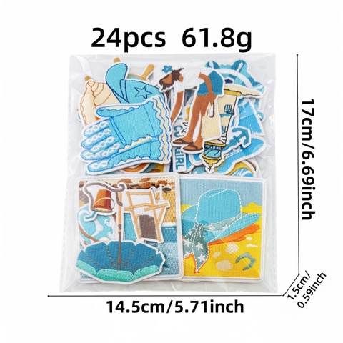 Toppe Ricamate Coastal Cowgirl Blu Decorative Termo-applicabili Per Vestiti Borse Giacche Estate Spiaggia Fai Da Te Accessori