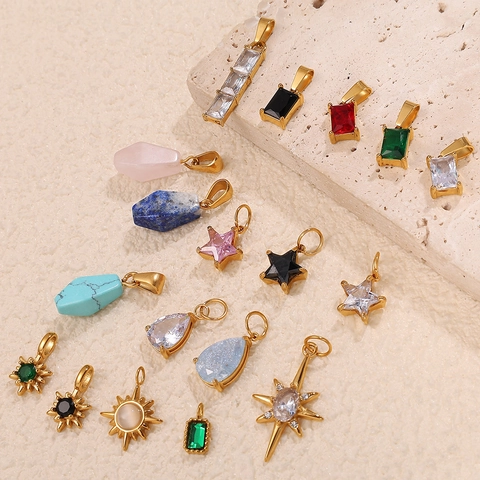 Stainless Steel 18K Gold Plated Pendants For Jewelry Making Colorful Zircon Star Rectangle Waterdrop DIY Charms Only
