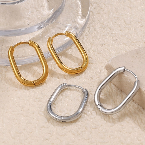 Pendientes de Aro Ovalados de Acero Inoxidable Minimalistas Para Mujer Pendientes Huggie en Forma de U Oro Plata Joyería